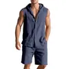 Colección de verano para hombre estilo europeo transfronterizo, lino nuevo: conjunto de cárdigan con capucha y botones y shorts, artículo más vendido, en stock