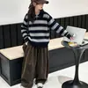 Conjunto de Suéter de Rayas Holgado con Media Cremallera Estilo Coreano Nuevo y Elegante y Pantalones Casuales para Niñas Primavera y Otoño 2026 para Niños Mayores