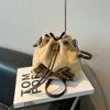 Bolso de Cubo con Cordón de Diseño de Nicho Estilo Coreano para Mujer, Nuevo Estilo Retro de Comercio Exterior, Bolso de Hombro Cruzado para Viajar de Gamuza