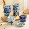 Xícara de Chá Cerâmica Estilo Japonês, Xícara de Mestre, Alto Valor Estético, Xícara Vintage, Pequena Porcelana Azul e Branca Pintada à Mão, Conjunto de Chá para Preparar no Fogão, Copo de Água com Tampa