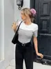 Zt6619 Top de Punto Transfronterizo para Mujer con Rayas y Puntadas, Casual y Elegante, sin Espalda con Lazos y Cordones