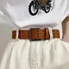 Moda Retro Europea y Americana Cinturón de Hebilla de Tres Pines para Mujer Venta al por Mayor Cinturón Ultralargo con Calados Cinturón de Cuero PU para Mujer
