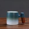 Caneca de cerâmica com alça de madeira e mudança gradual de cor transfronteiriça, caneca de café com leite, caneca de cerâmica japonesa, caneca de chá com mudança gradual de cor, xícara de degustação