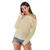 Amazon Exportación Transfronteriza Estilo Casual Sexy Europeo y Americano Suéter para Mujer Otoño e Invierno Holgado Hombros Descubiertos Un Hombro Color Sólido Delgado para Mujer