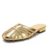 Mules Tecidas Retrô Planas Salto Baixo Redondo Sandálias de Verão Nova Moda Versáteis de Calçar Rápido Sandálias para Exterior Sapatos Femininos 3030-10