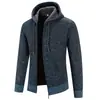 Chaqueta cárdigan de punto con capucha para hombre de otoño e invierno, chaqueta suéter gruesa acolchada con cremallera, abrigo de lana casual holgado