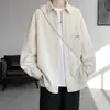 Camisa de Color Sólido de Alta Calidad con Cuello de Solapa y Manga Larga para Hombre, Primavera y Otoño 2026, Corte Holgado, Adelgazante, Versátil, Casual sin Planchar