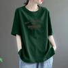 Camiseta de Manga Corta de Algodón Puro de Peso Pesado 2026, Talla Grande, Cuello Redondo, Corte Holgado, Adelgazante, Estampado de Letras, Casual, Top de Hombro Normal