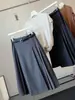 Traje de temperamento gris de alta calidad falda plisada a media pierna mujer otoño nuevo cintura alta drapeado antiarrugas longitud media línea A falda tipo paraguas