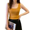 Camiseta sin mangas de punto ajustada sexy para mujer, cuello cuadrado, estilo casual japonés y coreano, para llevar como prenda exterior
