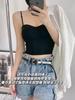 Verano Hielo Seda Tirantes Cuello Tubo Top Sexy con Almohadilla de Pecho Incorporada Tirantes Espagueti Ropa Interior para Mujer Estilo Intelectual Suave 2885-1