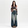 Pantalones vaqueros azules retro estilo americano para mujer, otoño 2024, nuevos, cintura alta, adelgazantes, Spice Girls, pierna recta, pierna ancha, pantalones estrechos.