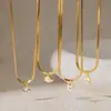 Collar de cadena plana de serpiente de acero inoxidable con colgante de gota de agua y circonita en forma de marquesa para mujer, chapado en oro de 18 quilates, no se decolora, cadena de clavícula de lujo ligero
