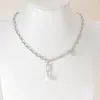Collar de Cadena Gruesa de Acero Inoxidable Japonés y Coreano Transfronterizo con Colgante Oval de Perla con Diamante, Cadena Versátil de Clavícula de Lujo Ligero que No se Desvanece