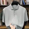 Camiseta de Punto de Manga Corta para Hombre de Verano Camisa Polo Jacquard Fresca de Seda Lino Tencel Algodón para Hombre