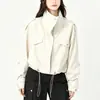 Chaqueta Corta de Mujer Estilo Nuevo Otoño 2026 con Cuello de Solapa, Botones de Presión, Cremallera, Mangas Largas, Cintura con Cordón, Top Casual Versátil