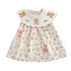 Vestido de Verano para Bebé Niña de Algodón Puro con Bordado de Oso en la Solapa y Estampado de Dibujos Animados Vestido Lindo para Niños Pequeños y Medianos