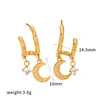 Pendientes Cuadrados Rayados de Acero Inoxidable Personalizados Transfronterizos con Diamantes, Elegantes Pendientes de Aro de Acero de Titanio con Doble Colgante de Diseño de Nicho