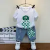Conjunto de Verão para Meninos 2022 Novo Estiloso Bebê Verão Fresco Roupas Finas Conjunto de Shorts com Manga Curta Tendência Infantil