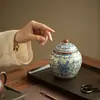Bote para té de ceniza de planta, bote de cerámica Ru de color azul y blanco para almacenar té, bote de té sellado de alta gama, bote para almacenar hojas de té, juego de té de cerámica