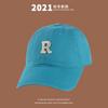 Gorra de béisbol coreana con parte superior rígida y letra R, para mujer, con alero curvo, parasol, estilo japonés, para primavera y otoño, de moda, color azul Klein.
