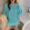 Camiseta de manga corta con estampado de letras al por mayor para mujer, holgada, para estudiantes, larga para mujer, chaqueta de comercio exterior para mujer, pelo de mujer