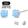 Pendientes de Platino Transfronterizos Redondos de 4 mm con Cuatro Garras Ópalo Azul Blanco Verde Pasador de Cobre Pendientes Simples Versátiles para Mujer