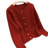 Nuevo abrigo tejido holgado de cuello redondo estilo Chanel francés 100% lana pura con hebilla metálica cárdigan suéter rojo para mujer