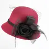 Sombrero de Lana para Mujer Otoño e Invierno Estilo Coreano Gasa Pluma Sombrero Maceta Grande Sombrero Bombín Versátil Británico Sombrero de Moda Sombrero de Invierno