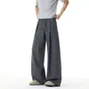 Pantalones de seda helada plisados y fluidos estilo americano para hombre, delgados de verano, holgados, secado rápido, pierna recta, frescos, pierna ancha, largos, disponibles para venta al por mayor
