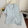 Pijama de verano para mujer, shorts de manga corta, estilo casual, gasa de algodón de doble capa, cárdigan con cuello de solapa, conjunto holgado para casa