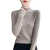 Listo para Usar de Primera Línea Mezcla de Lana Otoño e Invierno 2025 Nuevo Jersey Corto Ajustado de Cuello Medio para Mujer
