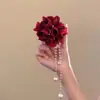 Nuevo Pasador Rojo de Flor Retro Estilo Chino para Mujer, Elegante Pinza para el Cabello con Borla de Perla, Pasador de Qipao, Accesorio para el Cabello de Nicho