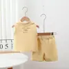 Nuevo Estilo de Verano Estilo Coreano Sencillo Dibujos Animados Sin Mangas Camisa Polo para Bebés y Niños Pequeños, Conjunto de Dos Piezas de Pantalones Cortos Casuales Frescos para Niños