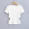 Camiseta de manga corta con cintura baja y escote halter, estilo europeo y americano, para mujer, novedad de verano de 2023, estilo Spice Girl, top ajustado con cuello redondo.