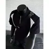 Camiseta masculina estilo americano patchwork com zíper parcial e gola dobrável, manga curta, marca da moda de verão, estilosa e casual, ombro normal, corte solto, gola polo, manga curta