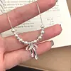 Colar de Pérolas com Laço Francês Luxo Leve Sensação de Nicho Temperamento Gargantilha Design com Personalidade Doce Fofo Corrente para Clavícula