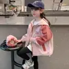Chaqueta de Otoño para Niñas 2025 Nueva Moda Infantil Primavera y Otoño con Capucha Bloque de Color Chaqueta Superior