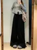Pantalones Anchos de Algodón Puro con Botones y Bloques de Color para Mujer, Nuevo Estilo Otoño, Cintura Alta, Pierna Recta Holgada, Pantalones Deportivos con Caída, Pantalones Largos