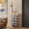 Perchero de pie, zapatero de metal, estante de almacenamiento engrosado para uso doméstico, adecuado para apartamentos de alquiler, perchero y sombrero vertical