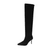 Botas Nuevas de Estilo Otoño/Invierno 2026 por Encima de la Rodilla para Mujer, Uso de Dos Maneras, Circunferencia Amplia de Pantorrilla, Gamuza, Punta Fina, Tacón de Aguja, Tacón Alto, Arrugadas, Botas Caídas