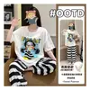 Pijama de Venta Caliente de Fábrica Original con Almohadillas en el Pecho para Mujer, Mangas Cortas y Pantalones Largos, Ropa de Casa de Verano, Conjunto de Algodón Nube para Usar Fuera