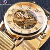 Forsining Fosini A099 Reloj Moda Hombre Casual Correa de Malla Hueco Dorado Mecánico Manual