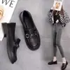 Zapatos de otoño estilo páramo de un solo color, nuevos zapatos de cuero para mujer estilo británico 2026, mocasines casuales versátiles cómodos de suela blanda para mujer