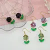 Novos Brincos de Gancho de Flor Rosa de Vidro Estilo Coreano Exquisitos, Flores Tridimensionais Translúcidas Estilo Floresta, Brincos Frescos para Estudantes para Mulheres