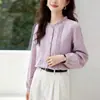Camisa blanca de manga larga para mujer con cuello fruncido, nuevo estilo primavera/otoño 2026, diseño de pliegues de acordeón, blusa de algodón puro para mujer