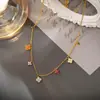 Nova Corrente para Clavícula de Ouro com Trevo da Sorte Colorido Retro Francês Zircônia Dopamina para Mulheres Dropshipping