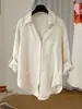 Camisa de Lino Estilo Old Money para Mujer, Verano Fina Elegante para el Trabajo Cuello en V Holgada Manga Larga Protección Solar Chaqueta Top Blanco