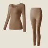 Top ligero y cálido que nutre la piel para mujer, capa base ultradelgada sin costuras, conjunto de ropa interior térmica de alta elasticidad para otoño
