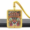 Colgante de Tanka de Dragón Guardián de Ocho Lados Doble Cara de Color Conservado con Pintura a Mano Dorada, Collar Amuleto de Buda Portátil